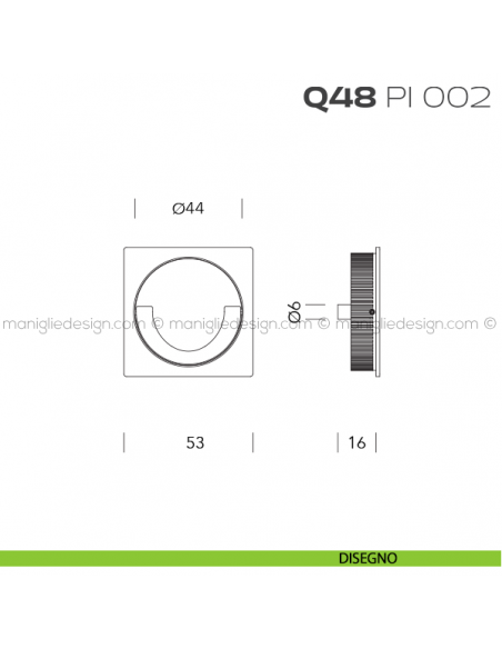 Placca ad incasso quadrata con anello Q48 PI 002 disegno