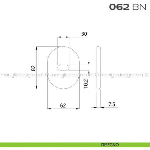 Bocchetta ovale per limitatore di apertura 62x82 mm 062BN Reguitti disegno
