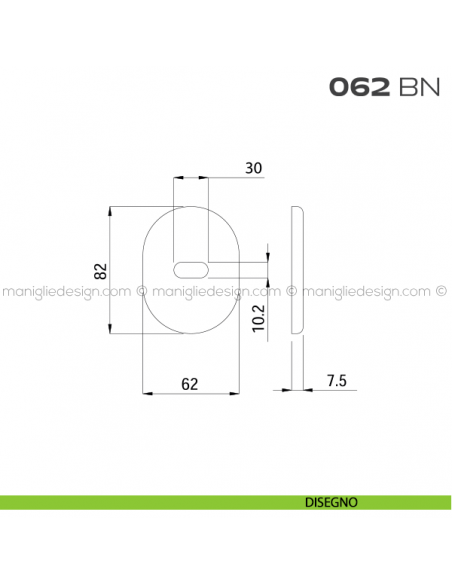 Bocchetta ovale per limitatore di apertura 62x82 mm 062BN Reguitti disegno