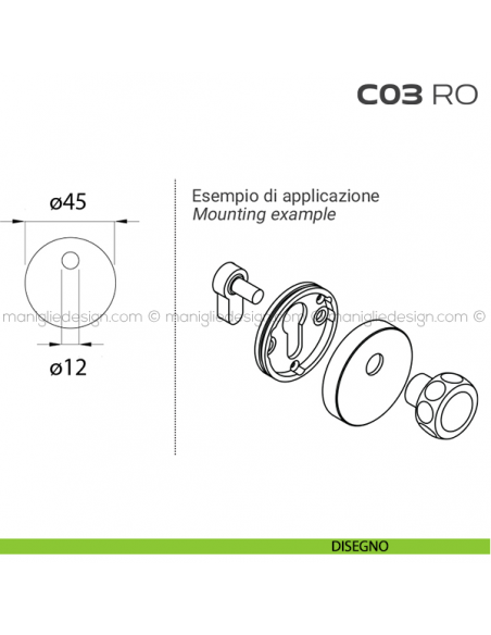 Bocchetta tonda con foro asse per cilindretti con codolo diametro 45 mm C03RO Reguitti disegno