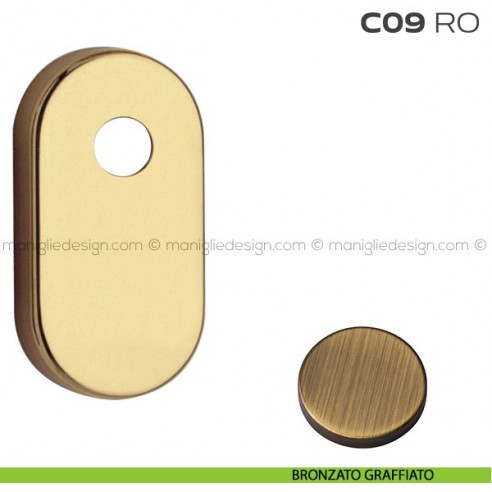 Bocchetta ovale con foro asse per cilindretti con codolo 31x62 mm C09RO Reguitti bronzato graffiato