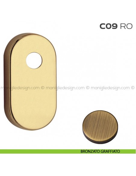 Bocchetta ovale con foro asse per cilindretti con codolo 31x62 mm C09RO Reguitti bronzato graffiato
