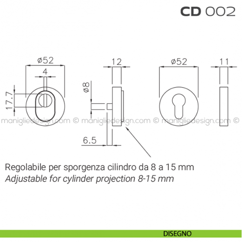 Bocchette di sicurezza tonde diametro 52 mm CD002 Reguitti disegno