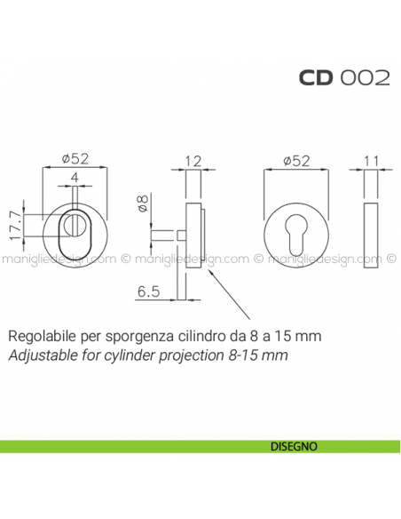 Bocchette di sicurezza tonde diametro 52 mm CD002 Reguitti disegno