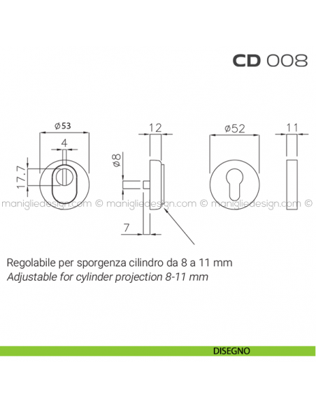 Bocchette di sicurezza tonde diametro 53 mm CD008 Reguitti disegno