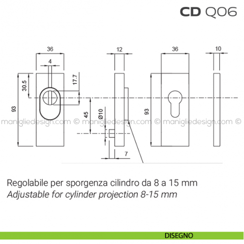 Bocchette di sicurezza rettangolari 36x93 mm CDQ06 Reguitti disegno