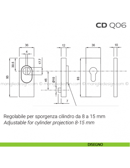 Bocchette di sicurezza rettangolari 36x93 mm CDQ06 Reguitti disegno
