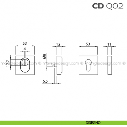 Bocchette di sicurezza quadrate 53x53 mm CDQ02 Reguitti disegno