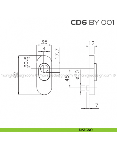 Bocchetta ovale con blocco defender 92x35 mm CD6BY001 Reguitti disegno