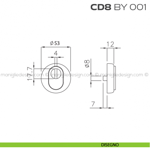 Bocchetta tonda di sicurezza diametro 53 mm CD8BY001 Reguitti disegno