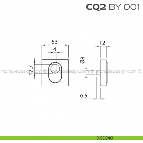 Bocchetta quadrata con blocco defender 53x53 mm CQ2BY001 Reguitti disegno