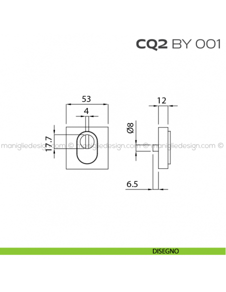 Bocchetta quadrata con blocco defender 53x53 mm CQ2BY001 Reguitti disegno