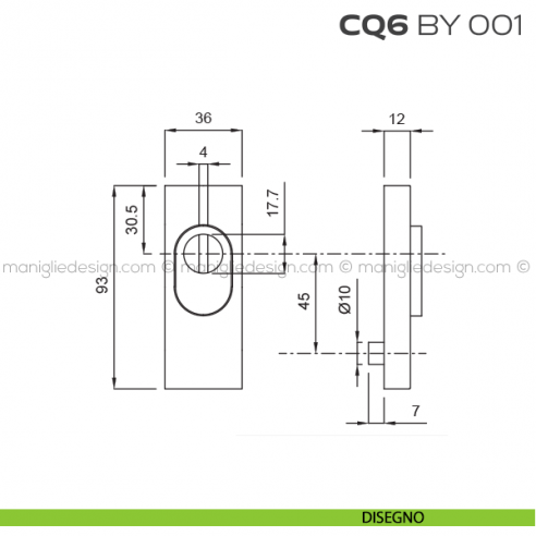 Bocchetta rettangolare con blocco defender 93x36 mm CQ6BY001 Reguitti disegno
