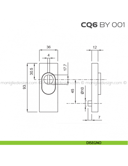 Bocchetta rettangolare con blocco defender 93x36 mm CQ6BY001 Reguitti disegno