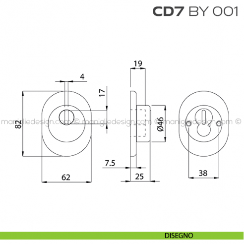 Bocchetta ovale con blocco defender diametro 46 mm CD7BY001 Reguitti disegno