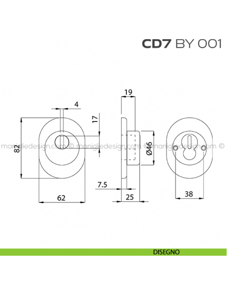 Bocchetta ovale con blocco defender diametro 46 mm CD7BY001 Reguitti disegno