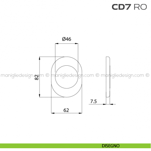 Rosetta ovale per defender con foro diametro 46 mm CD7RO Reguitti disegno