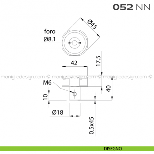 Pomolo per cilindro diametro 45 mm 052NN Reguitti disegno