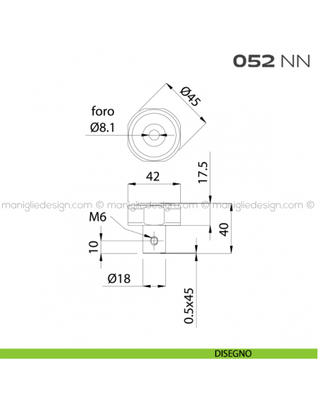 Pomolo per cilindro diametro 45 mm 052NN Reguitti disegno