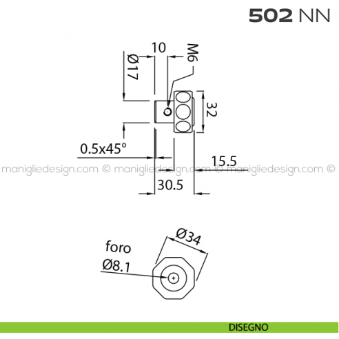 Pomolo per cilindro diametro 34 mm 502NN Reguitti disegno