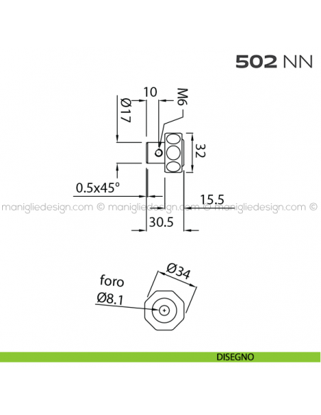 Pomolo per cilindro diametro 34 mm 502NN Reguitti disegno