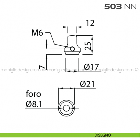 Pomolo per cilindro diametro 21 mm 503NN Reguitti disegno