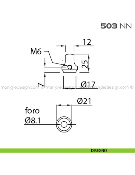 Pomolo per cilindro diametro 21 mm 503NN Reguitti disegno