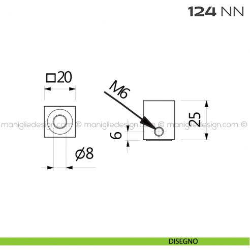 Pomolo per cilindro quadro 124NN Reguitti disegno