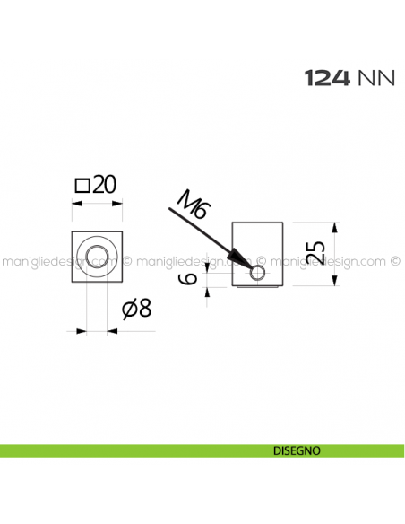 Pomolo per cilindro quadro 124NN Reguitti disegno