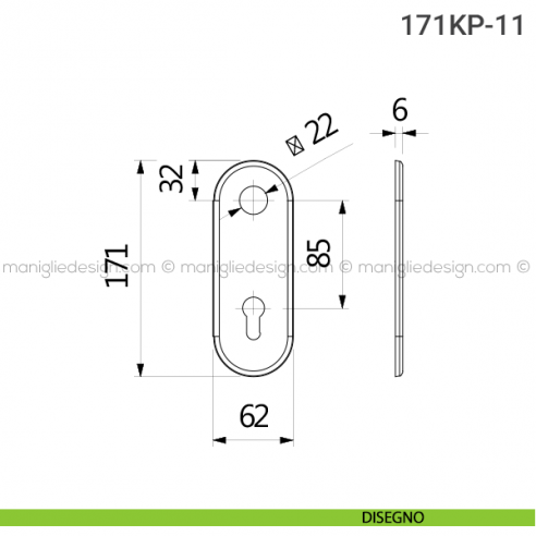 Placca per porta blindata foro yale distanza 85 mm 171KP Reguitti disegno
