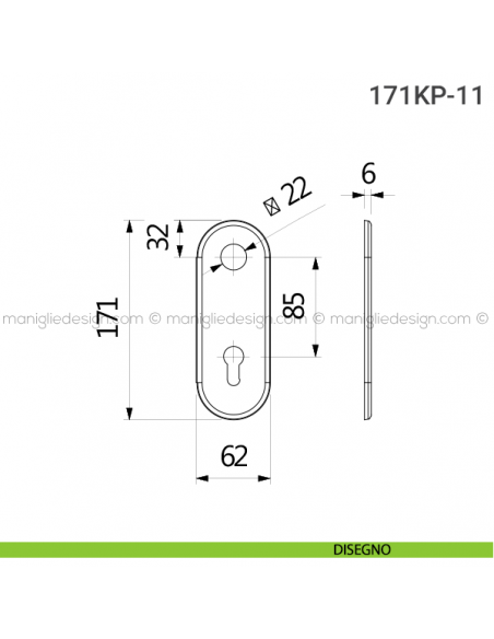 Placca per porta blindata foro yale distanza 85 mm 171KP Reguitti disegno