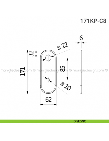Placca per porta blindata foro codolo cilindro distanza 85 mm 171KP Reguitti disegno
