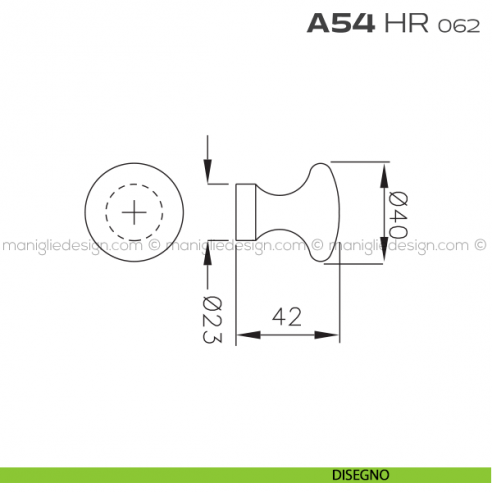 Pomolo girevole per porta con rosetta 62x82 mm A54HR Reguitti disegno