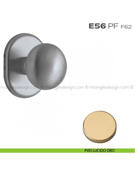 Pomolo fisso per porta Cosmo con rosetta 62x82 mm E56PF Reguitti PVD lucido oro