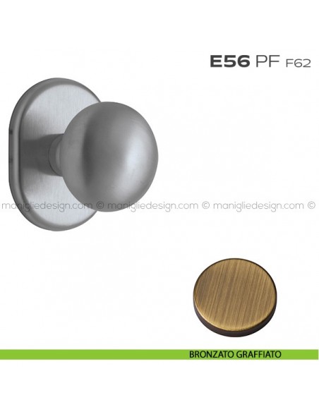Pomolo fisso per porta Cosmo con rosetta 62x82 mm E56PF Reguitti bronzato graffiato