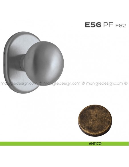 Pomolo fisso per porta Cosmo con rosetta 62x82 mm E56PF Reguitti antico
