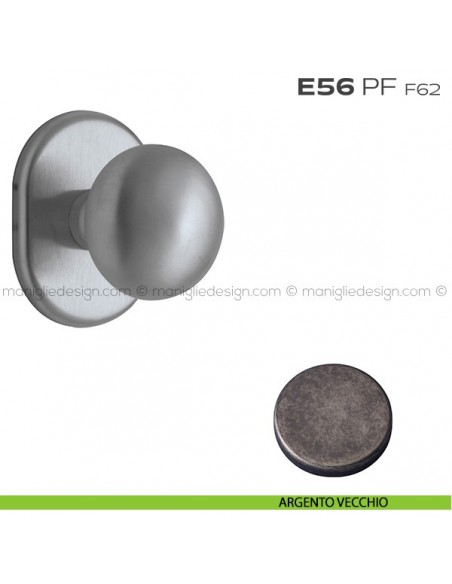 Pomolo fisso per porta Cosmo con rosetta 62x82 mm E56PF Reguitti argento vecchio