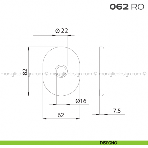 Rosetta ovale per con foro tondo diametro 16 mm 062RO Reguitti disegno