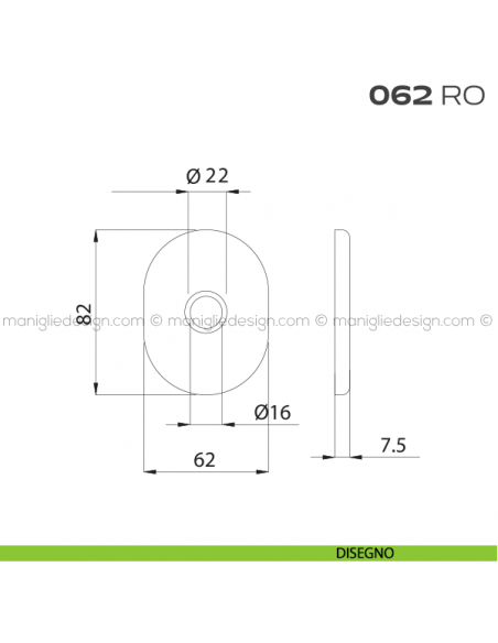 Rosetta ovale per con foro tondo diametro 16 mm 062RO Reguitti disegno