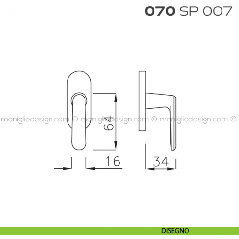 Segretino piccolo per porta con rosetta 27x67x7 mm 070SP007 Reguitti disegno