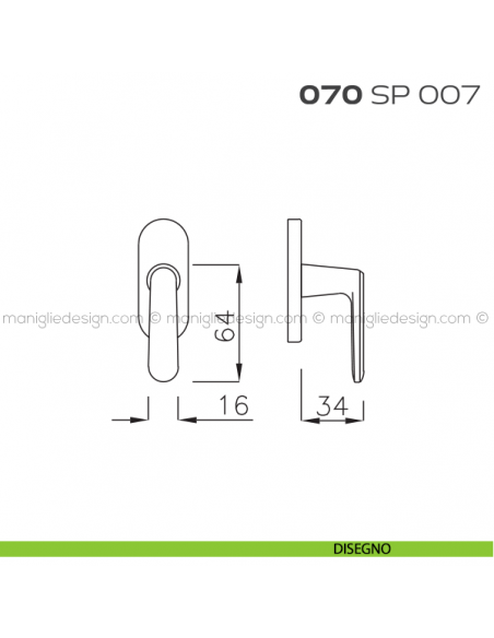 Segretino piccolo per porta con rosetta 27x67x7 mm 070SP007 Reguitti disegno