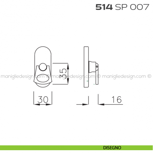 Segretino piccolo per porta con rosetta 27x67x7 mm 514SP007 Reguitti disegno