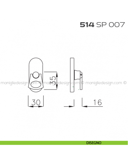 Segretino piccolo per porta con rosetta 27x67x7 mm 514SP007 Reguitti disegno