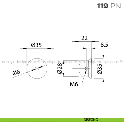 Pomolo a campana per limitatore d'apertura 119PN Reguitti disegno