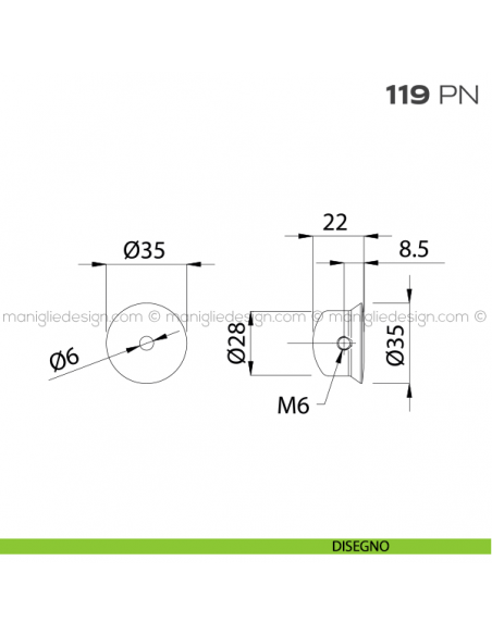 Pomolo a campana per limitatore d'apertura 119PN Reguitti disegno