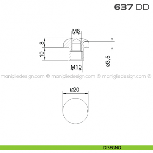 Dado diametro 20 mm con doppio filetto per troncone 637DD Reguitti disegno
