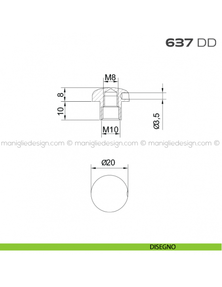 Dado diametro 20 mm con doppio filetto per troncone 637DD Reguitti disegno