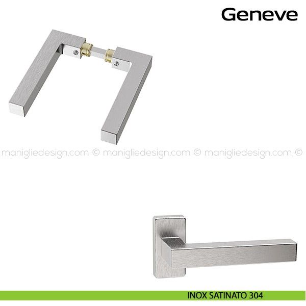 Maniglia Porta Moderna In Acciaio Inox - Coppia Con Rosette Quadrate, Montaggio Invisibile