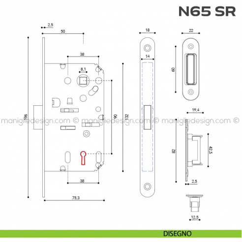 Serratura magnetica patent entrata 50 mm N65 SR Reguitti disegno