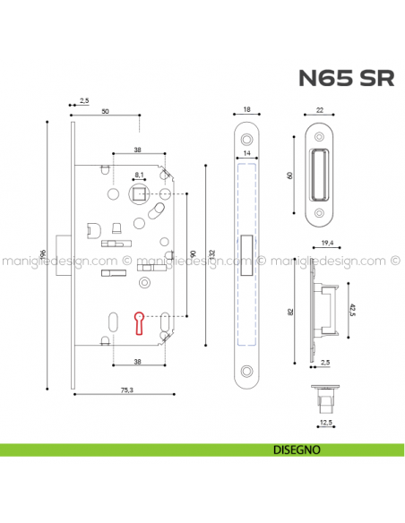 Serratura magnetica patent entrata 50 mm N65 SR Reguitti disegno